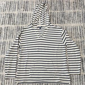Women’s Chaps Navy and Cream Striped V-Neck Hoodie Top